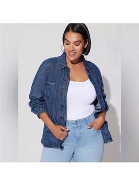 Torrid Tencel Chore Denim/Jean Jacket Sz 4X Blue Button up Pockets